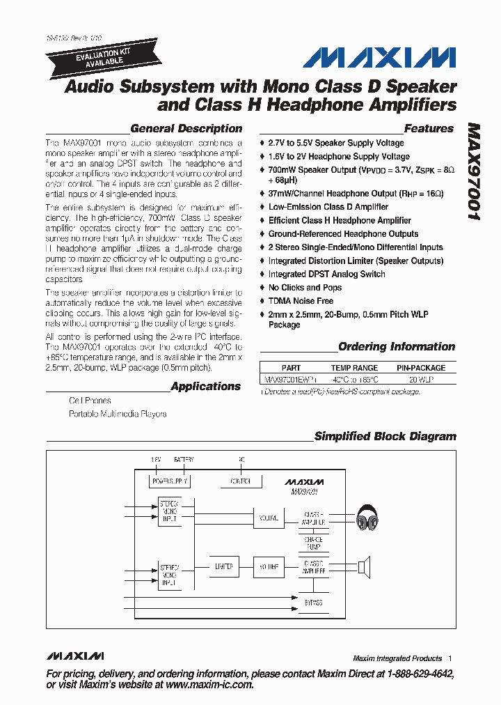 MAX97001EWP_4813285.PDF Datasheet