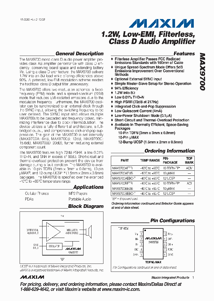 MAX9700DETB_4346583.PDF Datasheet