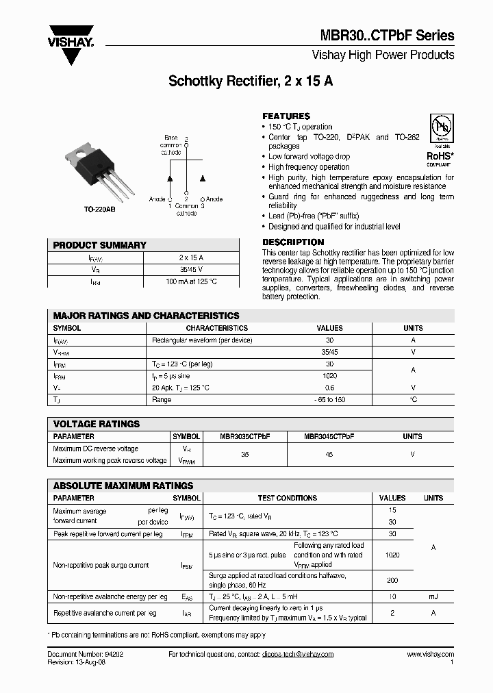MBR3035CTPBF_4422935.PDF Datasheet