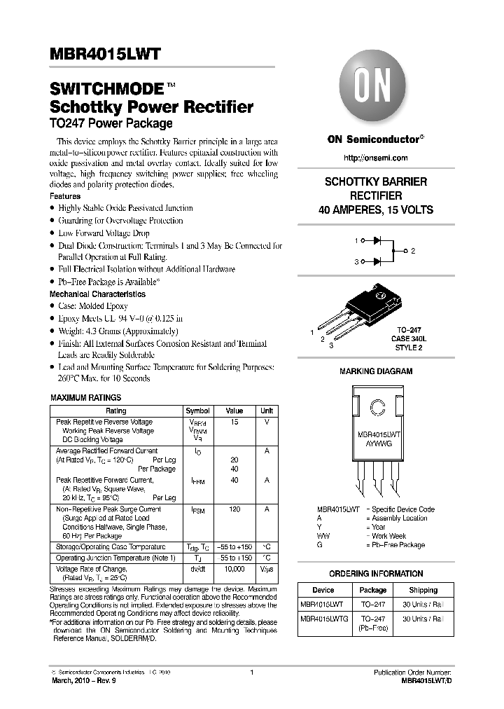 MBR4015LWTG_4919473.PDF Datasheet