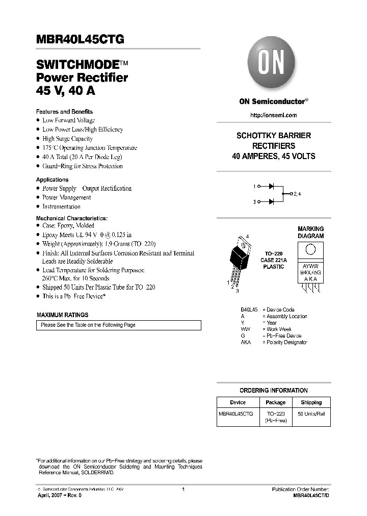 MBR40L45CTG_4290499.PDF Datasheet
