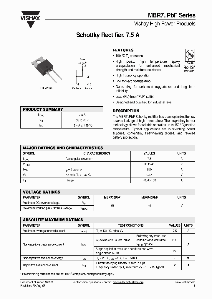 MBR745PBF_4364875.PDF Datasheet
