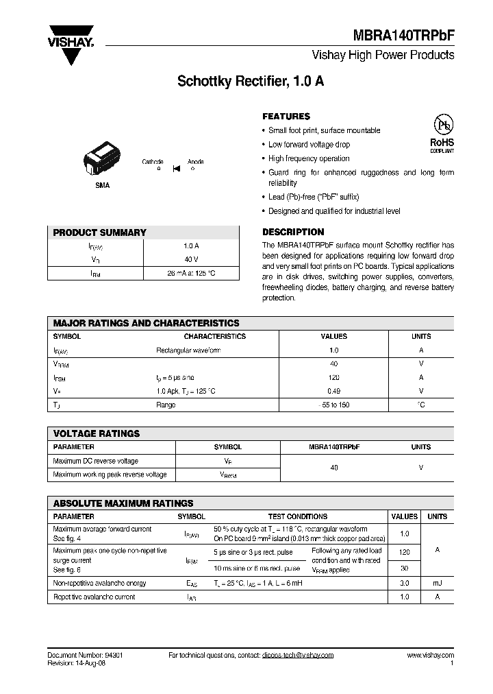 MBRA140TRPBF_4735700.PDF Datasheet
