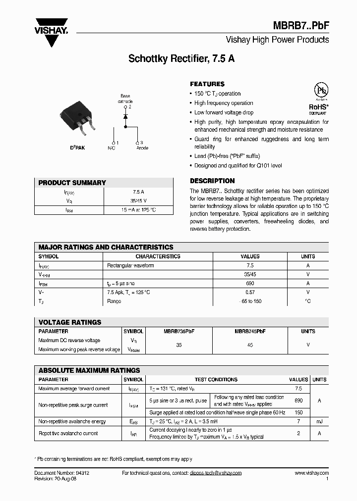 MBRB745PBF_4668106.PDF Datasheet