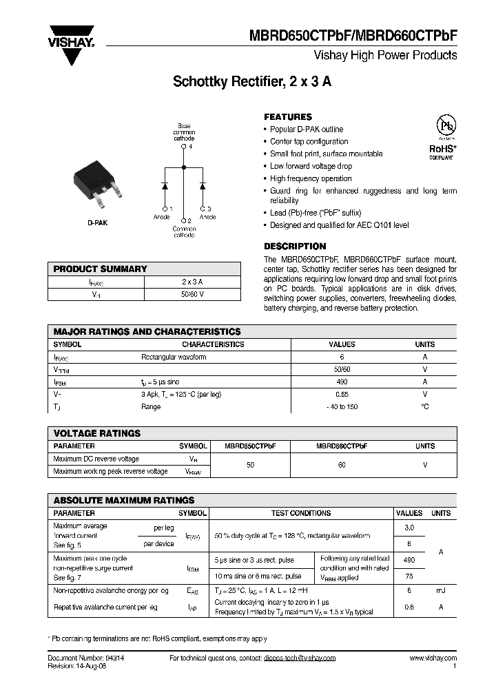 MBRD650CTPBF_4280544.PDF Datasheet