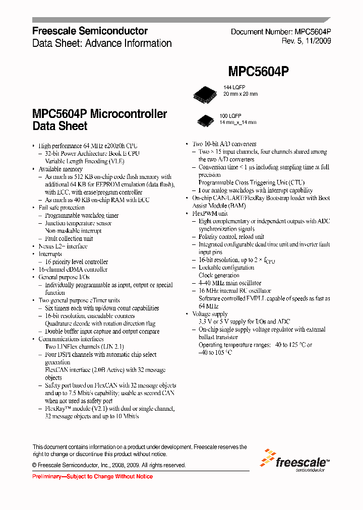 MPC5603PEF0MLL7R_4527654.PDF Datasheet