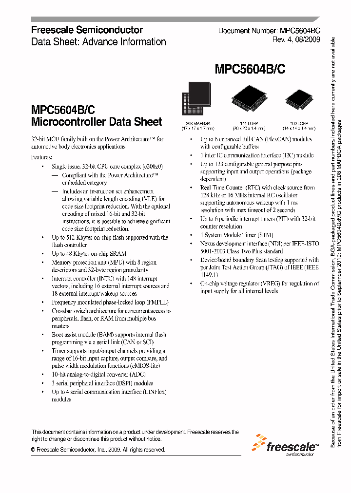 MPC5604BEMLL_4514457.PDF Datasheet