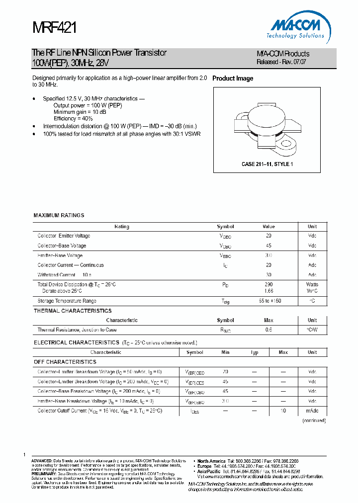 MRF421_4714599.PDF Datasheet