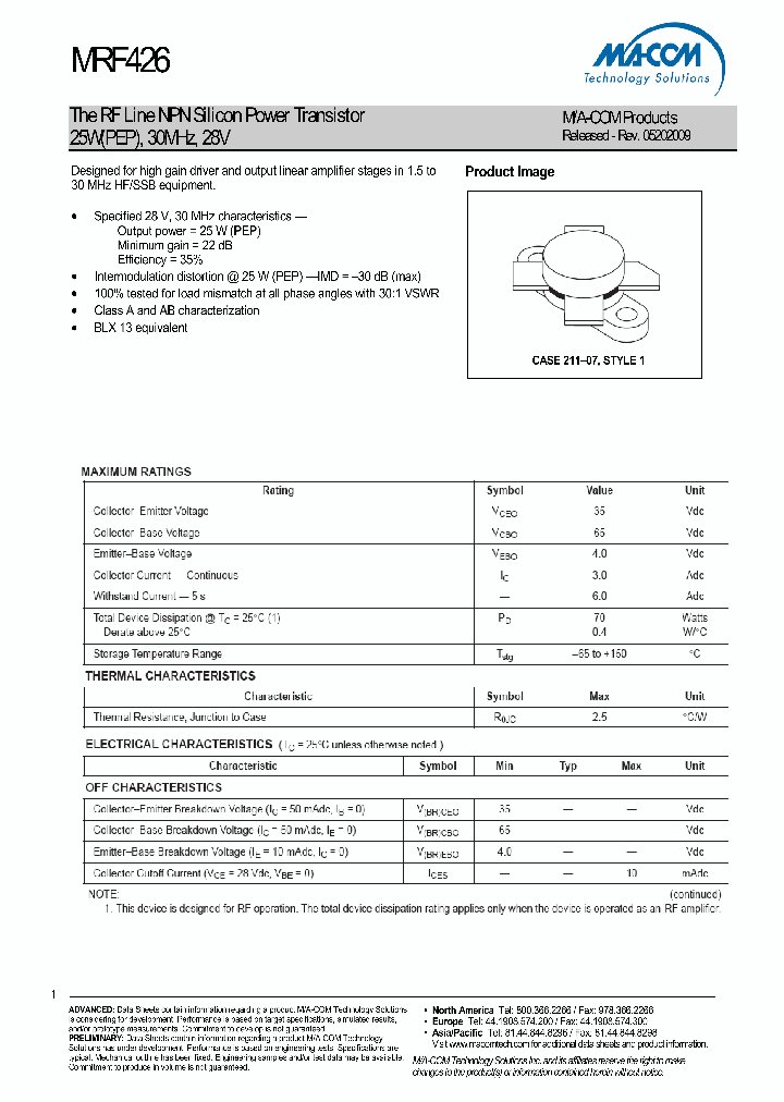 MRF426_4773333.PDF Datasheet