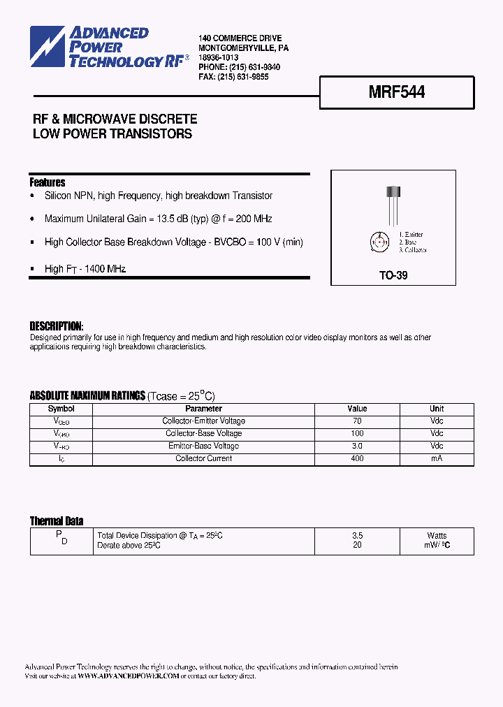 MRF544_4648396.PDF Datasheet