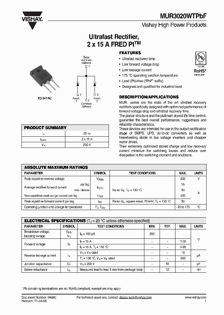 MUR3020WTPBF_4267973.PDF Datasheet