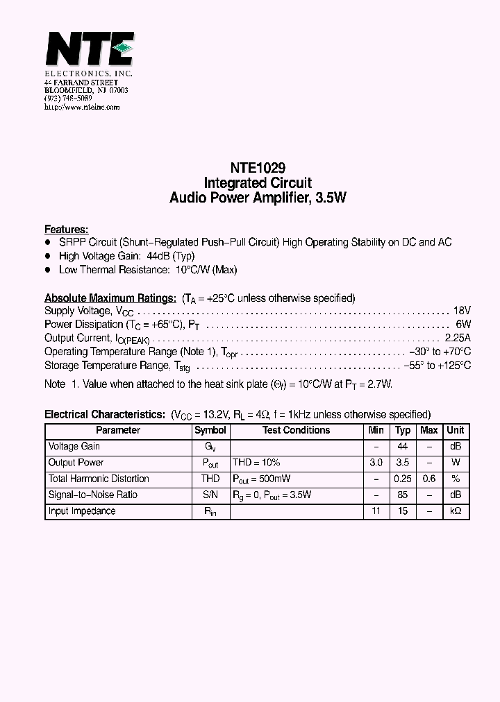 NTE1029_4781545.PDF Datasheet