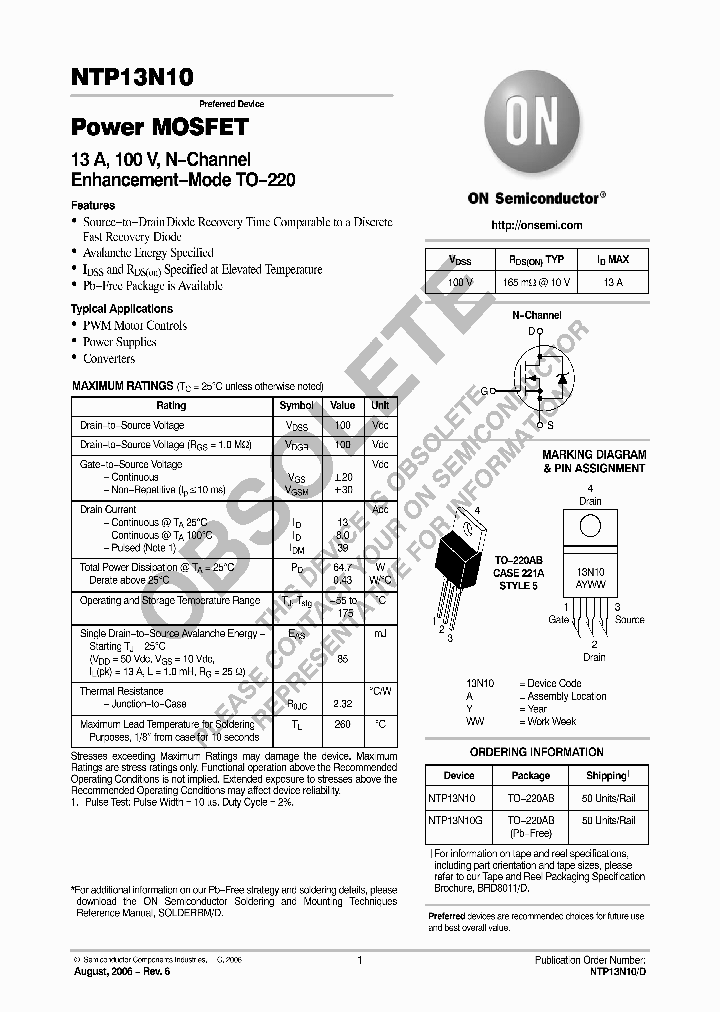 NTP13N10_4771907.PDF Datasheet