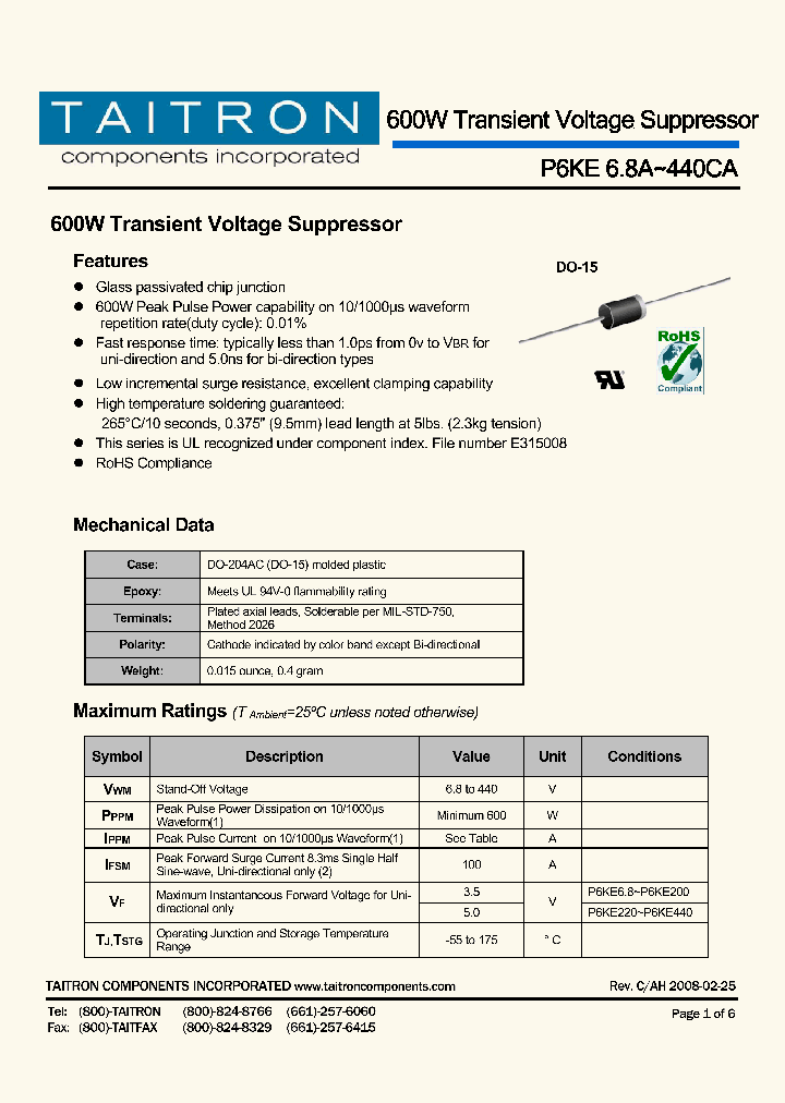 P6KE220A_4204100.PDF Datasheet