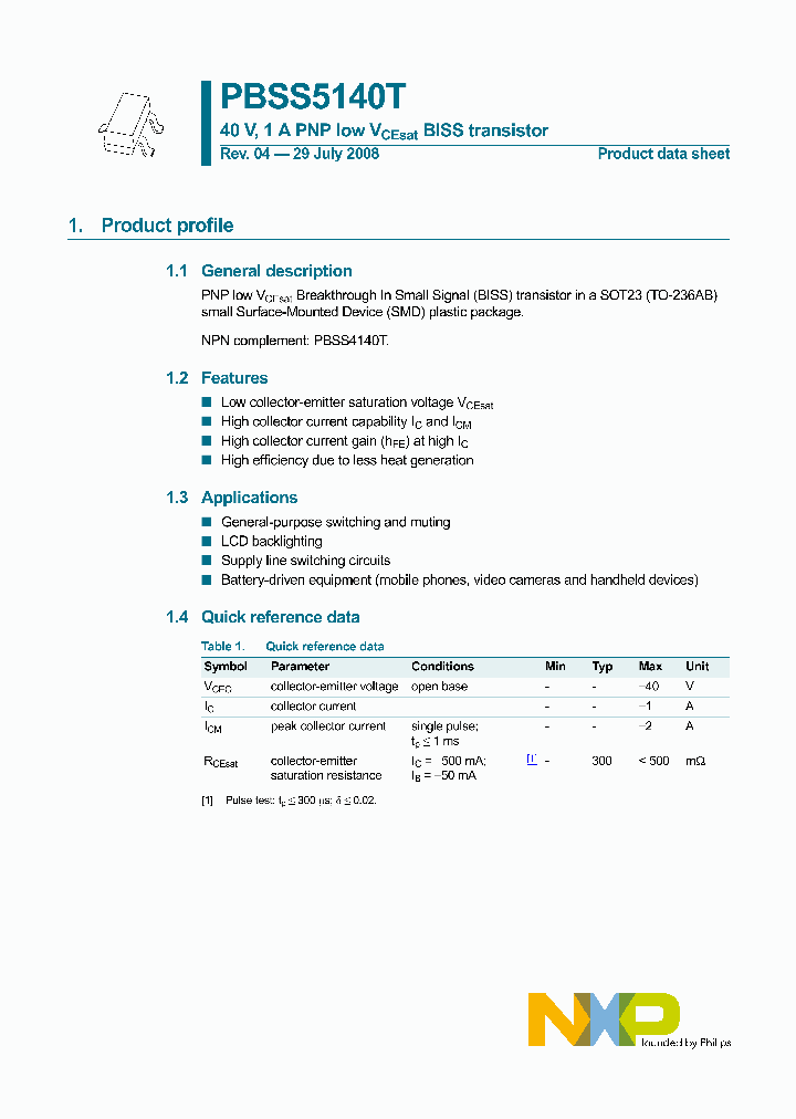 PBSS5140T_4650107.PDF Datasheet