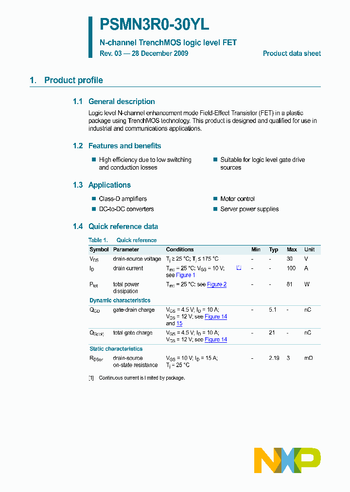 PSMN3R0-30YL09_4581660.PDF Datasheet