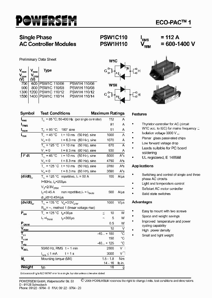 PSW1H110_4600409.PDF Datasheet