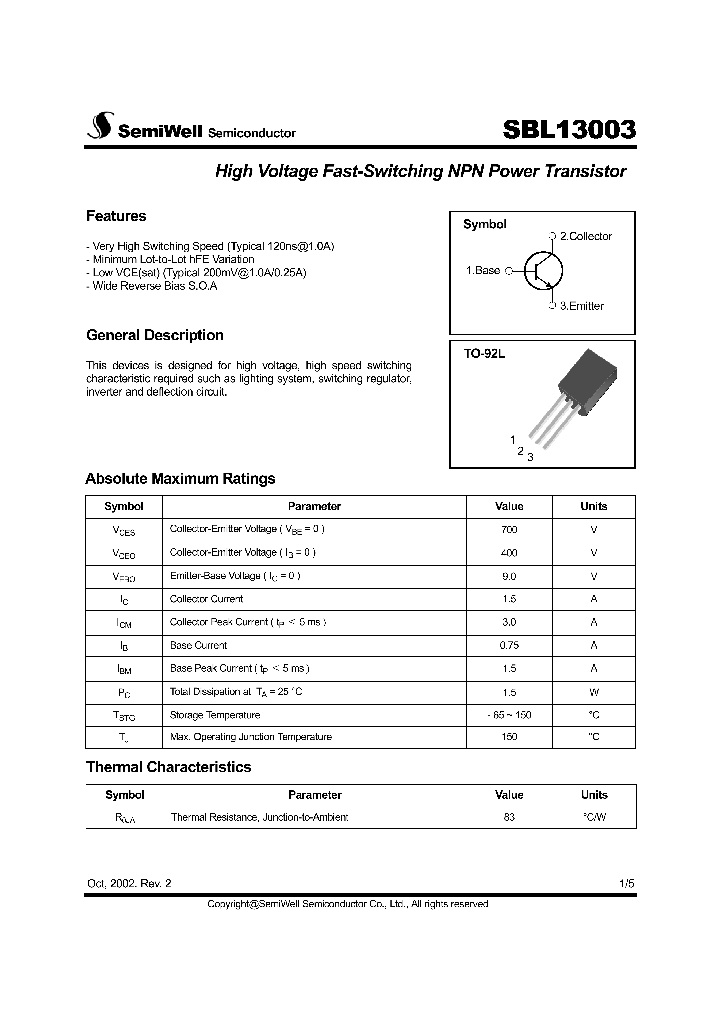 SBL13003_4522412.PDF Datasheet