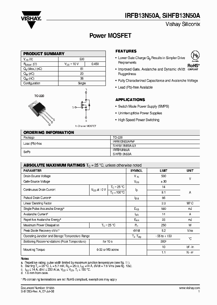 SIHFB13N50A-E3_4492454.PDF Datasheet