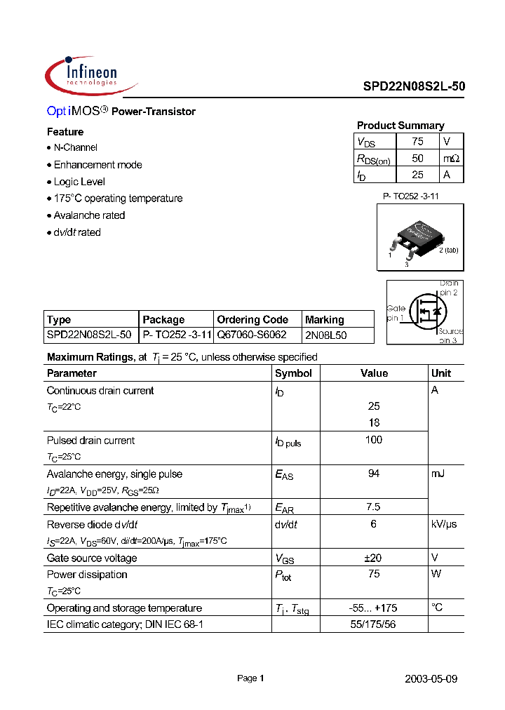 SPD22N08S2L-50_4166586.PDF Datasheet