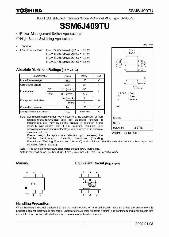SSM6J409TU_4655110.PDF Datasheet