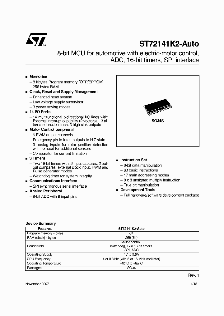 ST72P141K2XXXRE_4310154.PDF Datasheet