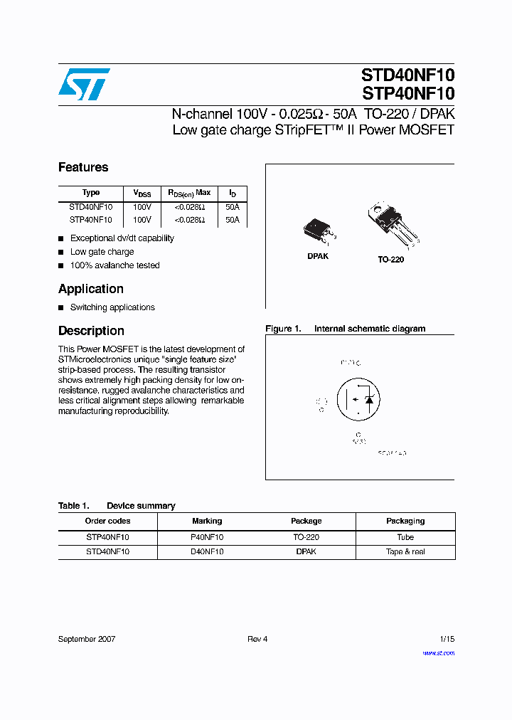 STD40NF10_4909045.PDF Datasheet
