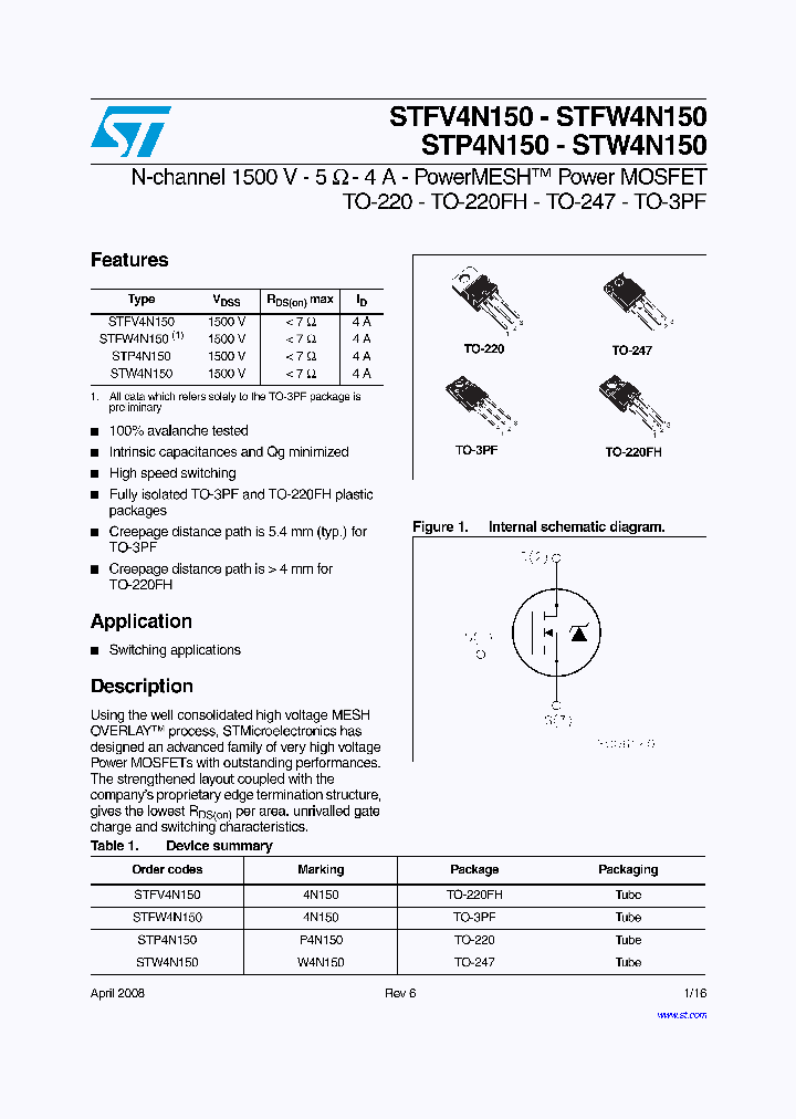 STFW4N150_4583518.PDF Datasheet