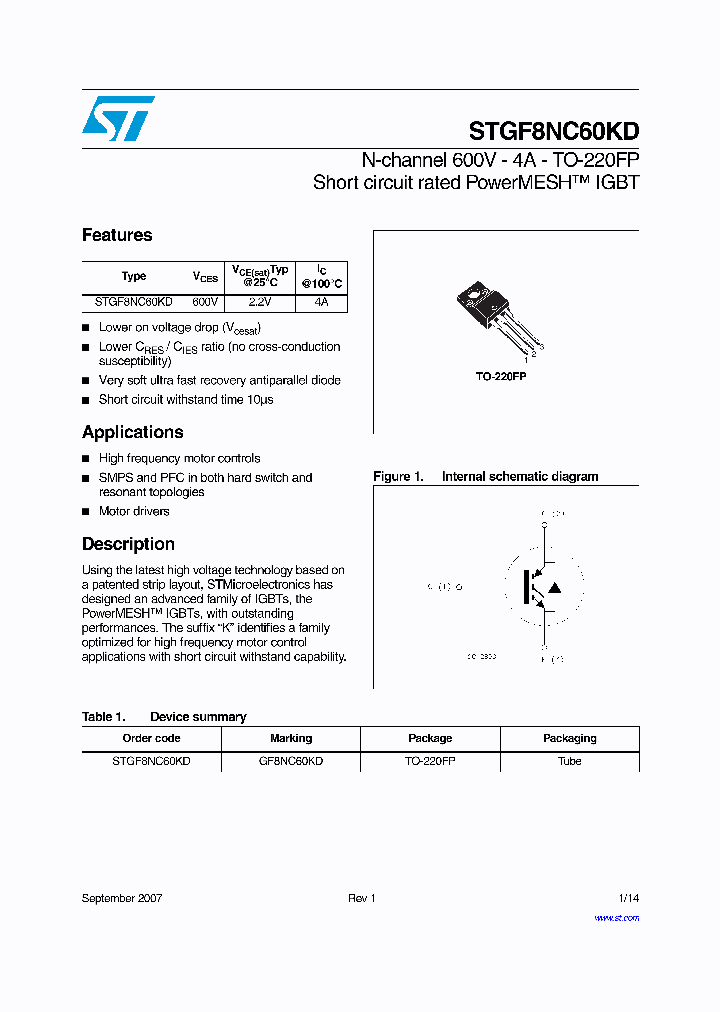STGF8NC60KD_4507340.PDF Datasheet