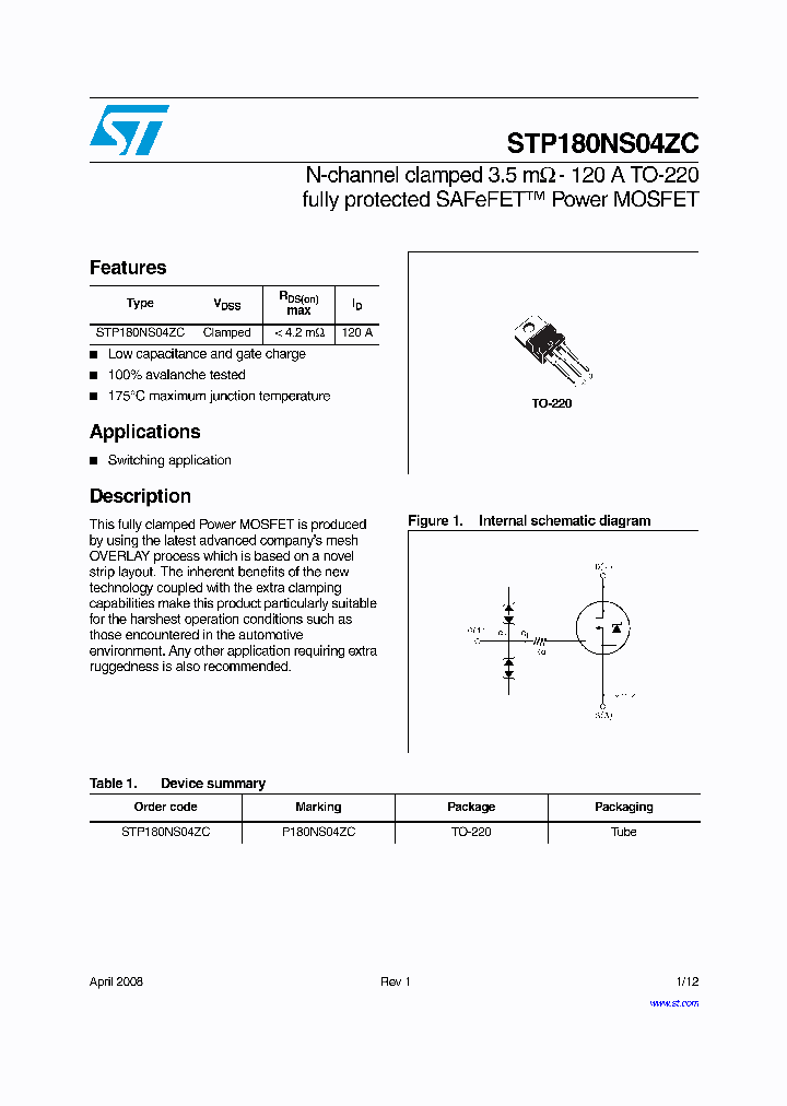 STP180NS04ZC_4268935.PDF Datasheet