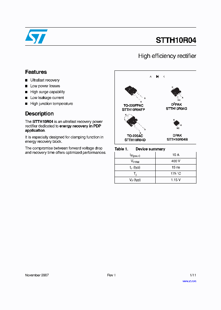 STTH10R04_4233649.PDF Datasheet