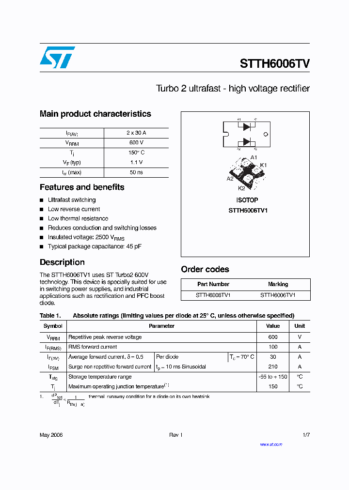STTH6006TV_4251260.PDF Datasheet
