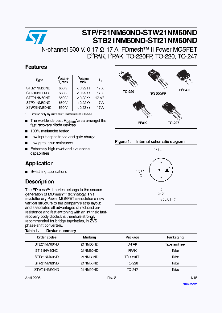 STW21NM60ND_4183704.PDF Datasheet