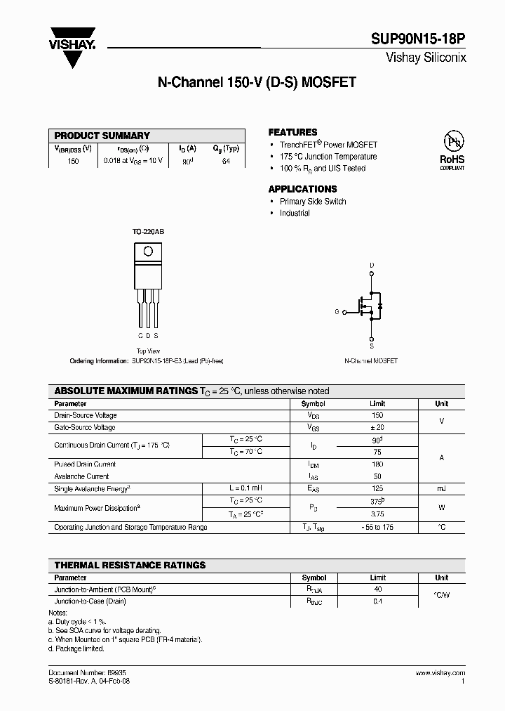 SUP90N15-18P_4328358.PDF Datasheet