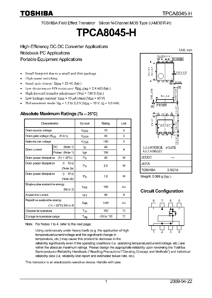 TPCA8045-H_4597335.PDF Datasheet