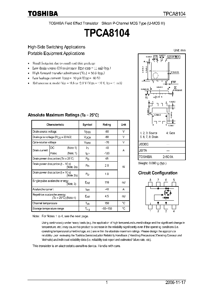 TPCA8104_4580245.PDF Datasheet
