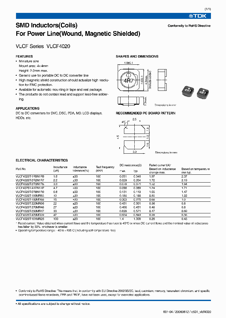 VLCF4020T-4R7N1R2_4510367.PDF Datasheet