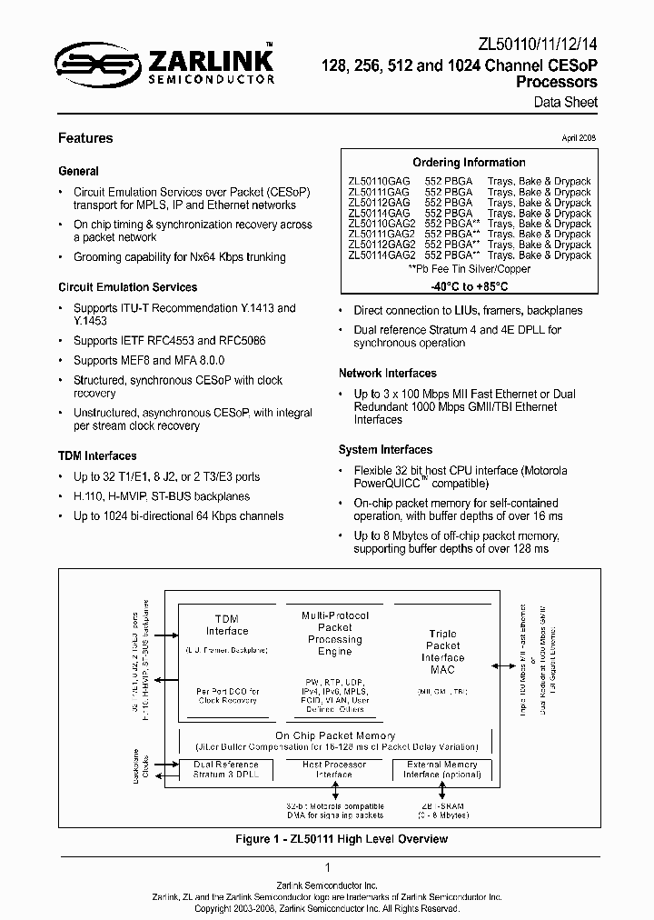 ZL50110GAG_4176981.PDF Datasheet