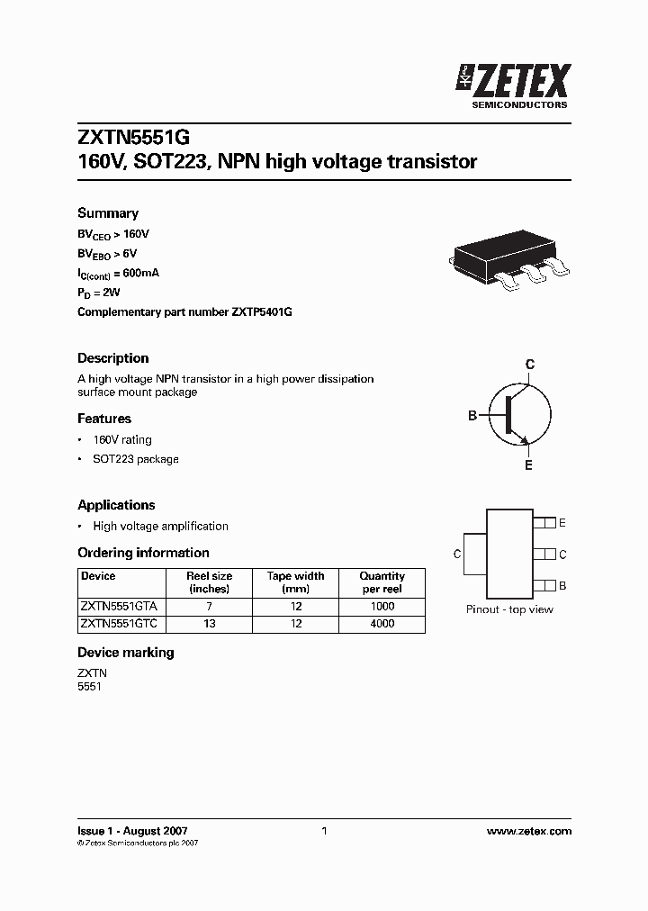 ZXTN5551GTA_4492293.PDF Datasheet