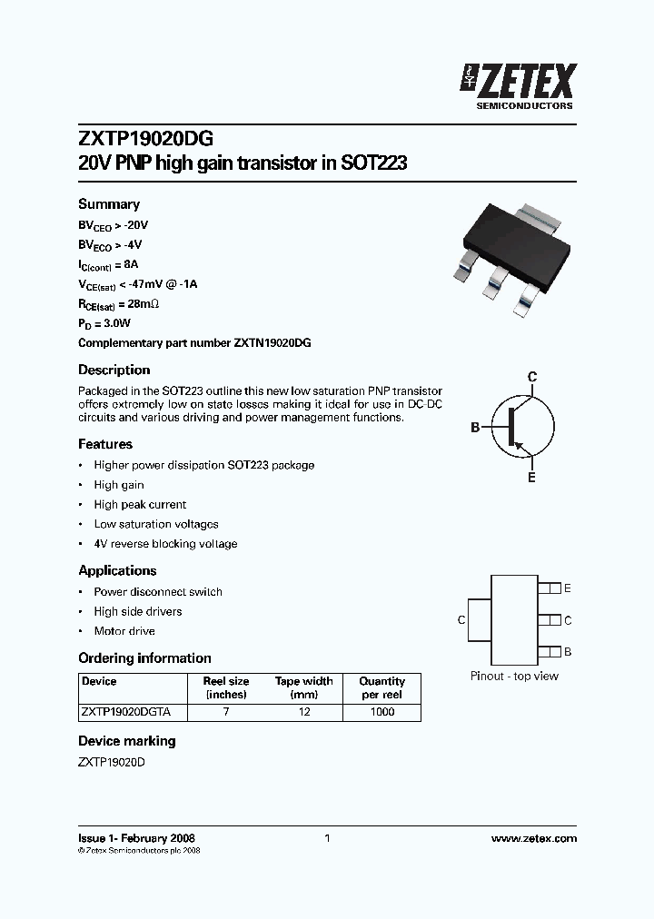 ZXTP19020D_4247590.PDF Datasheet