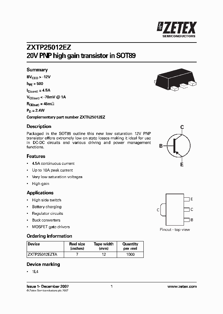 ZXTP25012EZ_4403395.PDF Datasheet