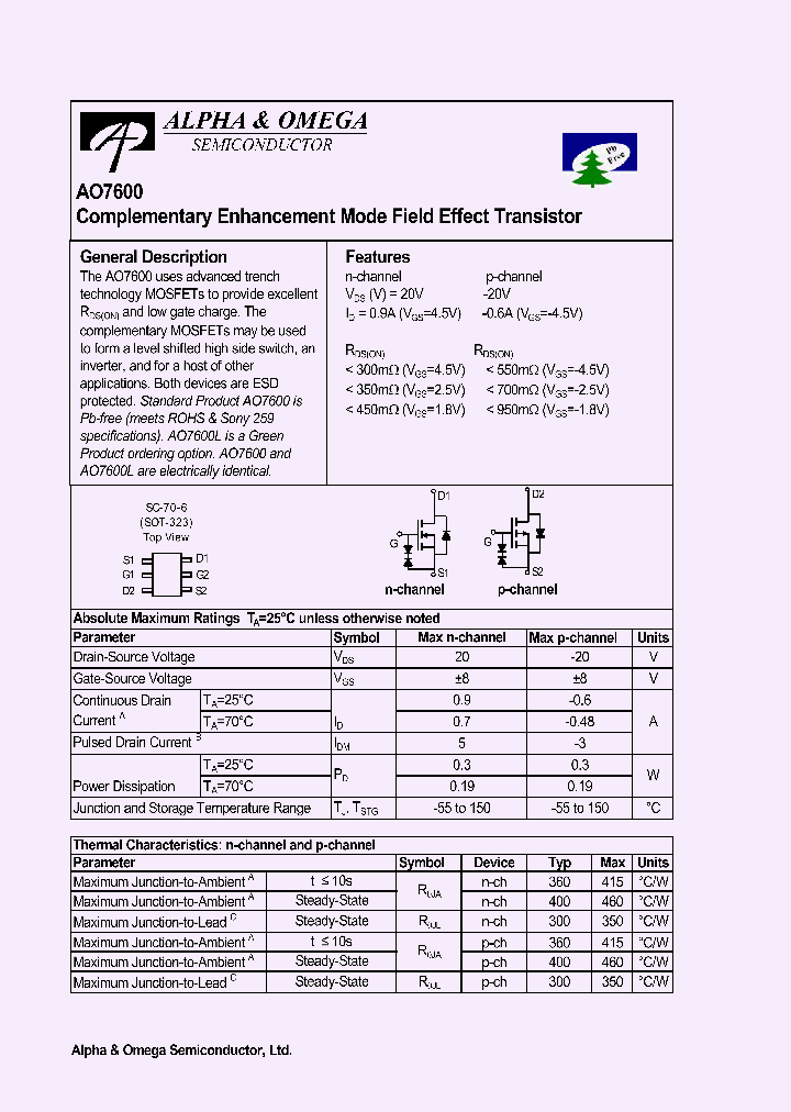 AO7600_974595.PDF Datasheet