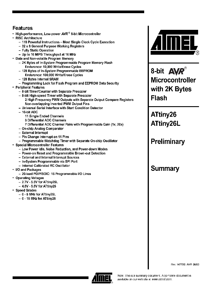 ATTINY26_975105.PDF Datasheet