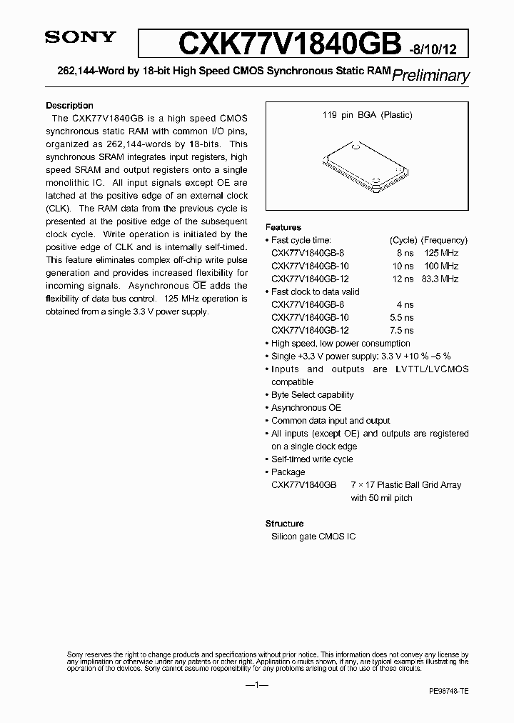 CXK77V1840GB10_978322.PDF Datasheet