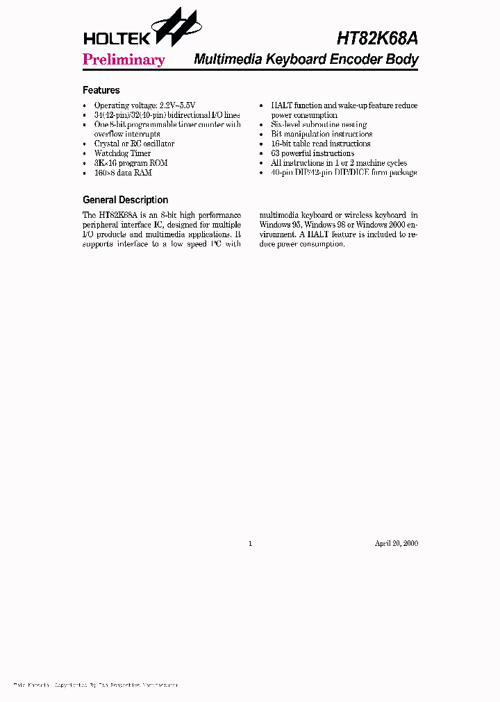 HT82K68A-40DIP_986434.PDF Datasheet