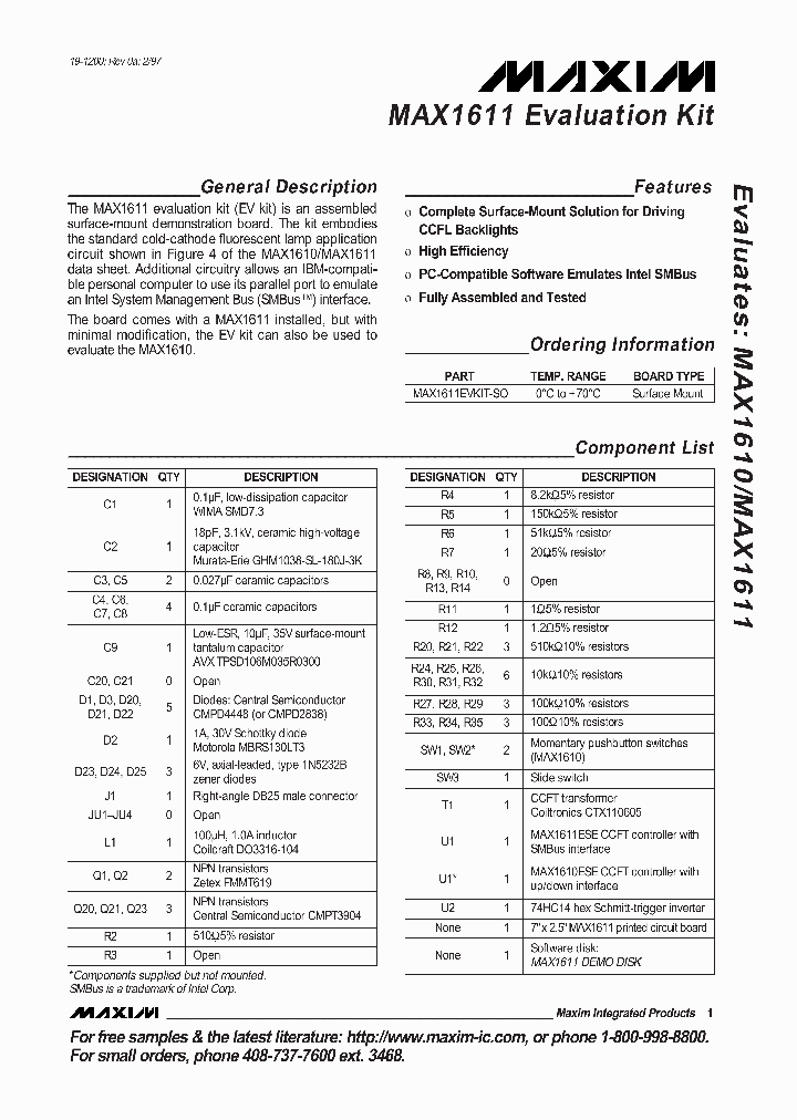MAX1610EVKIT-MAX1611EVKIT_990077.PDF Datasheet