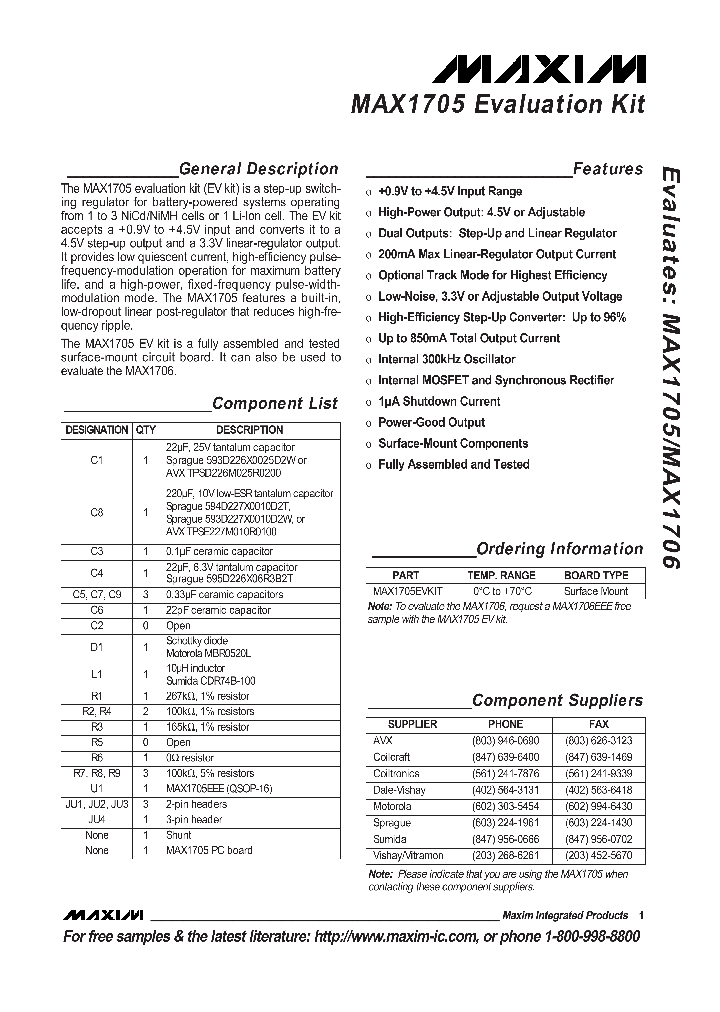 MAX1705EVKIT-MAX1706EVKIT_990114.PDF Datasheet