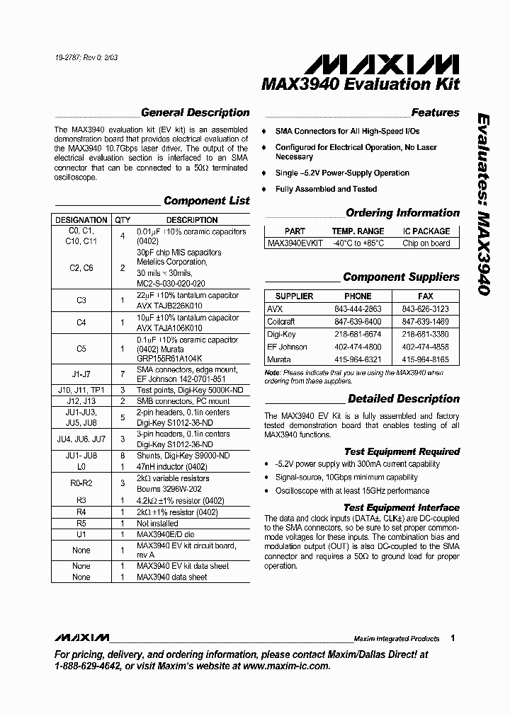 MAX3940EVKIT_990395.PDF Datasheet