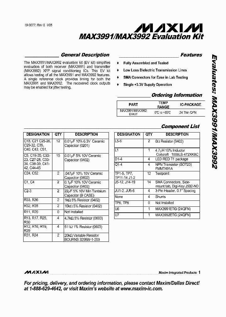 MAX3991EVKIT-MAX3992EVKIT_990405.PDF Datasheet