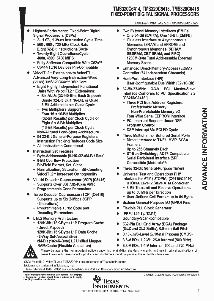 TMS32C6414EGLZ5E0_1005891.PDF Datasheet